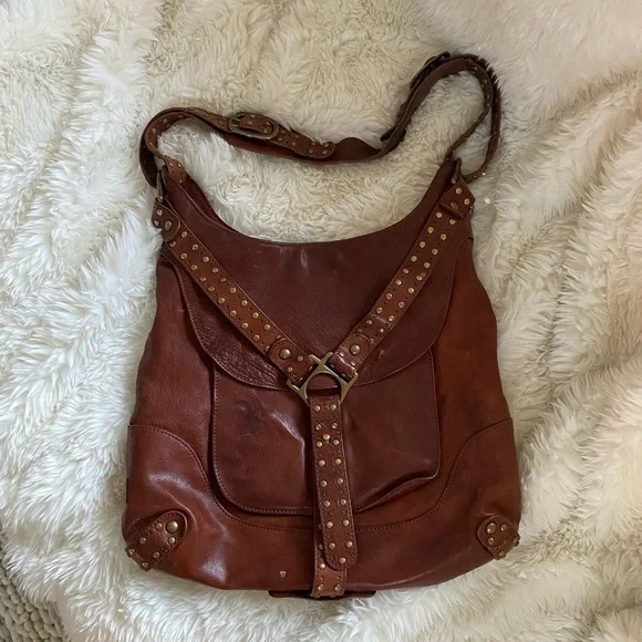 - Kooba Brown Leather Shoulder Bag with Brass Rivets - Picture 2 of 11